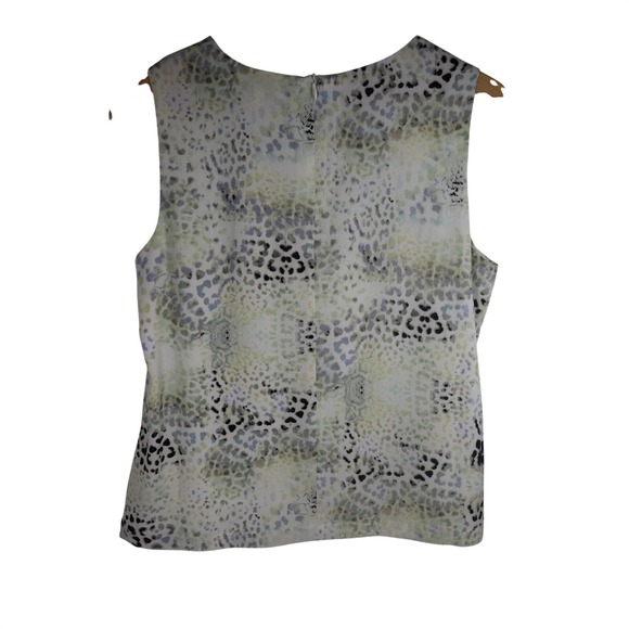 Rose + Olive Animal Print Sleeveless Top Medium Abstract Layered Tank Blouse M - Picture 3 of 9